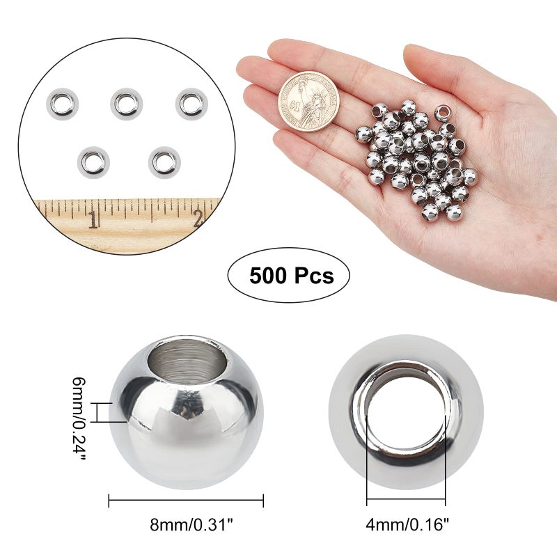 NBEADS 500 pcs 8mm Stainless Steel Large Hole Beads Rondelle 304 Stainless Steel European Beads for Jewelry Making, Hole: 4~4.5mm - Image 2